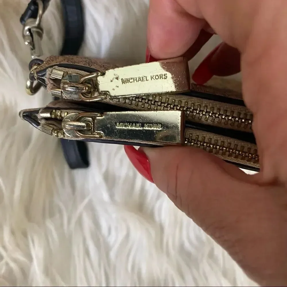 Michael Kors Pink Monogram Double Zip Wristlet Wallet